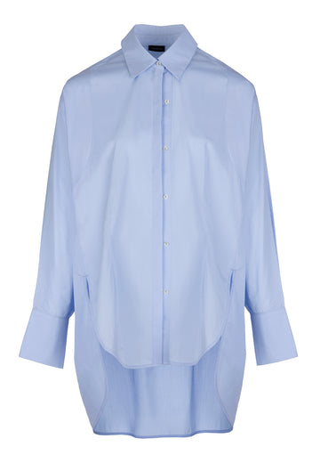 Double Placket | Shirt | Light Blue. Crispy poplin oversized shirt front panel smaller then back panel to give coverage in back and shape in front. Detailed with a double placket.