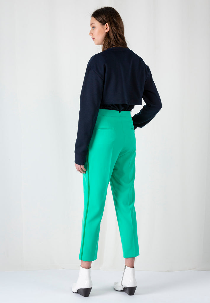 Seafoam pace pants. Relaxed fit drop crotch pants slightly cropped. Detailed with a grosgrain tape. Made from a super easy wearing modern fabric with 8% elastane. frenkenfashion.com