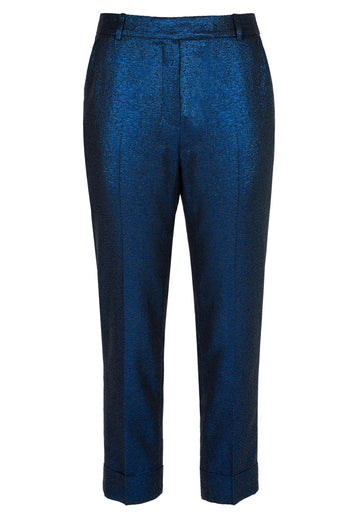 Disco pants, navy glitter color. High waisted relaxed fitted slightly cropped pants. Made in a navy disco colored fabric.