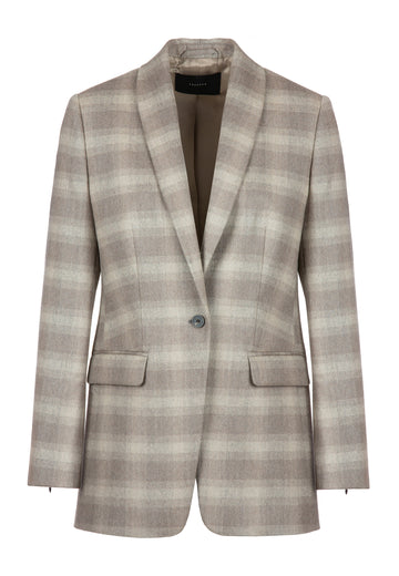 Flannel blazer, mud check color. Relaxed fit classic tailored suiting blazer. Made from soft wool. One button closure. frenkenfashion.com