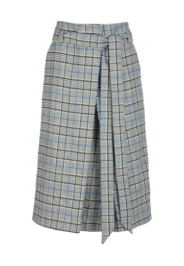 Repeat | Skirt | Black & Grey Check. A sculptural midi skirt made from a soft checked wool blend. An extra-long belt to wrap around the waist. Pockets at side seam. Wear yours with our PATTERN blazer and ART top.