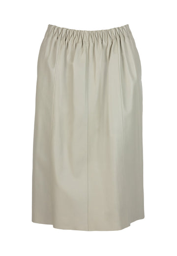 Sand skirt, Number One. Soft leather knee-length skirt with elasticated waist. Style it with a shirt or jersey top. 100% leather. frenkenfashion.com